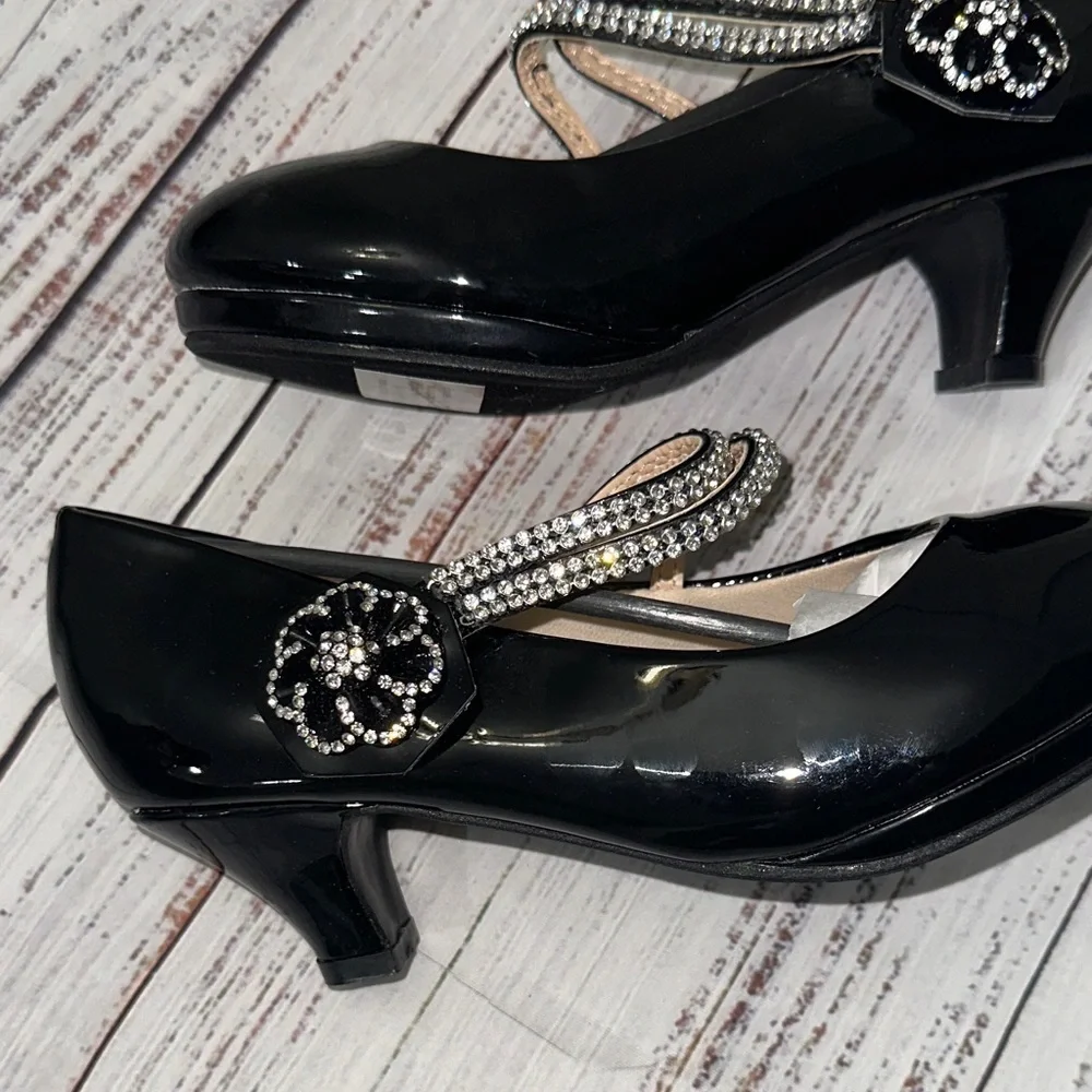 Link‎ Black Dress Shoes with Rhinestone Straps Sz. 3